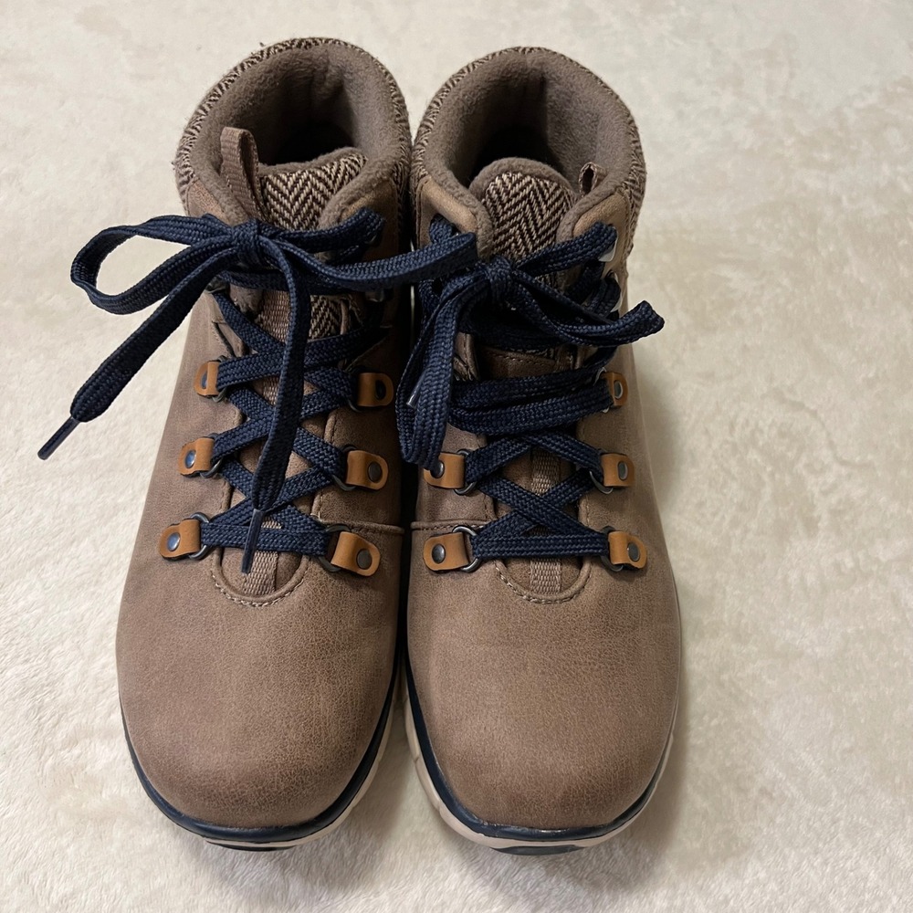 Skechers Womens Synergy Cold Daze Ankle Boots Faux Fur Herringbone Tan Size 7 - Picture 2 of 6